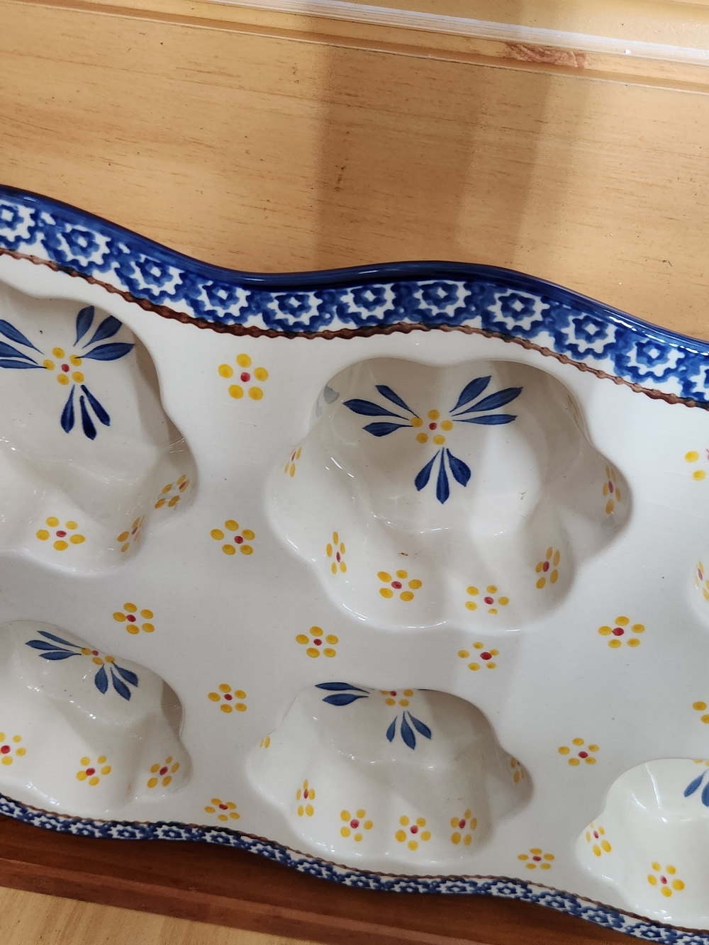Temptations Muffin Tray with Hand-Painted Blue & Yellow Floral Design